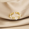 Flower Brass Micro Pave Clear Cubic Zirconia Cuff Rings for Women FS-WG9A424-01-3