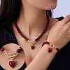 Plastic Imitation Pearl Beaded & Alloy Heart Pendant Necklaces & Charm Bracelet Sets for Women FS-WG63549-01-2