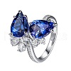 Teardrop Brass Micro Pave Cubic Zirconia Adjustable Cuff Rings for Women FS-WGFBA23-01-5
