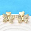 Brass Clear Cubic Zirconia Butterfly Stud Earrings EJEW-C147-04G-1