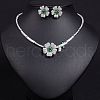 Flower Brass Micro Pave Cubic Zirconia Pendant Necklaces & Stud Earrings Sets WG63143-02-1