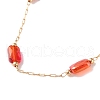 Stainless Steel & Red Glass Rectangle Link Chain Necklaces for Women NJEW-H047-04G-3