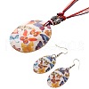 Boho Printed Natural Shell Graffiti Oval Pendant Earrings & Necklaces Set FS-WG2A623-04-2