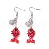 Fish with Shell Shape 304 Stainless Steel Glass Beads Dangle Earrings EJEW-MZ00436-02-2