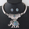 Elephant Alloy & Resin Pendant Necklaces & Stud Earring Sets FS-WG1F315-01-2