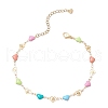 304 Stainless Steel Enamel Colorful Heart Link Anklets AJEW-AN00642-2