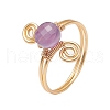 Copper Wire Wrapped Round Natural Amethyst Bead Finger Rings for Women RJEW-JR00808-01-1