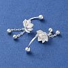 999 Fine Silver Flower Ear Plug Gauges EJEW-P296-09S-2