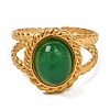 Oval Natural Dyed & Heated Green Onyx Agate Finger Rings RJEW-Q822-25G-02-2