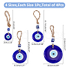 SUPERFINDINGS 4Pcs 4 Styles Flat Round with Evil Eyes Handmade Lampwork Pendant Decoration HJEW-FH0001-68-2
