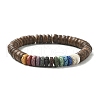 Dyed Natural Lava Rock & Coconut Rondelle Beaded Stretch Bracelet BJEW-JB09678-1