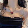 Skeleton Hand Heart Alloy Dark Red Enamel Gothic Pendant Necklaces for Women FS-WG8B830-01-1
