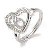 Heart with Letter Rack Plating Brass Micro Pave Cubic Zirconia Adjustable Rings for Women RJEW-I105-06P-C-1