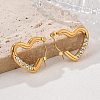 304 Stainless Steel Micro Pave Clear Cubic Zirconia Heart Hoop Earrings EJEW-V016-06G-01-2
