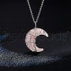 Resin with Natural Rose Quartz Chip Inside Moon with Tree of Life Copper Wire Wrapped Pendant Necklaces WGC6175-02-1