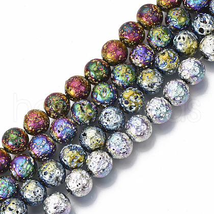 Electroplated Natural Lava Rock Beads Strands G-S352-30D-M-1