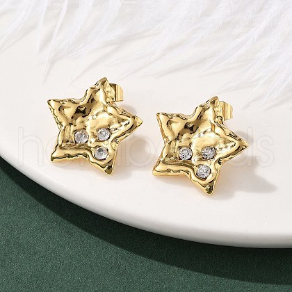 304 Stainless Steel Rhinestone Stud Earrings for Women EJEW-U052-02G-1