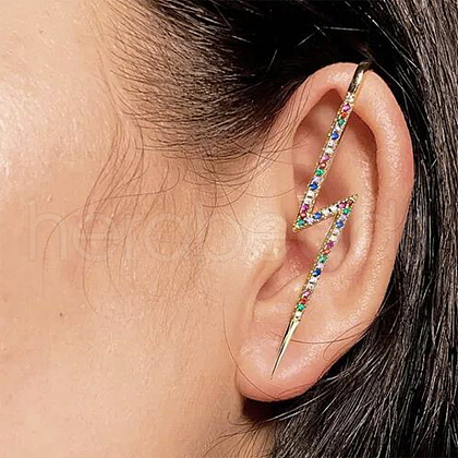 S925 Sterling Silver Rhinestone Lightning Bolt Cuff Earrings JO6413-1-1