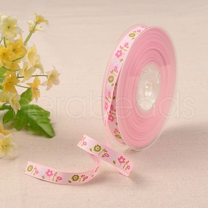 Flower Pattern Printed Grosgrain Ribbon SRIB-N001-04B-1