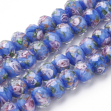 Handmade Gold Sand Lampwork Beads Strands LAMP-R141-12mm-05-1