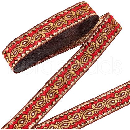 Ethnic Embroidery Polyester Flat Ribbons OCOR-WH0060-38C-1