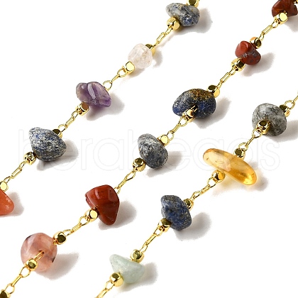 Handmade Natural & Synthetic Mixed Stone Chip Beaded Chains CHC-F020-10G-04-1