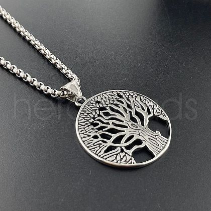 Stainless Steel Vintage Tree of Life Pendant Necklaces Punk Hip-hop Hollow Wisdom Jewelry VN5105-1