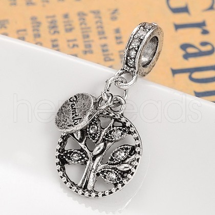 Ring with Tree Alloy Rhinestone European Dangle Charms MPDL-M052-02I-1