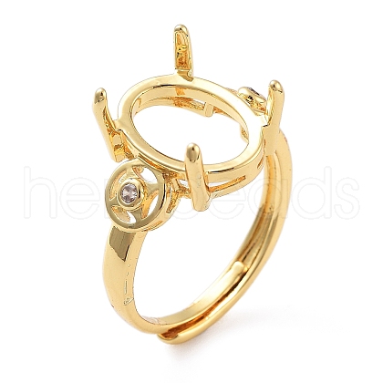 Rack Plating Oval Brass Micro Pave Cubic Zirconia Adjustable Ring Components KK-Q819-04G-1