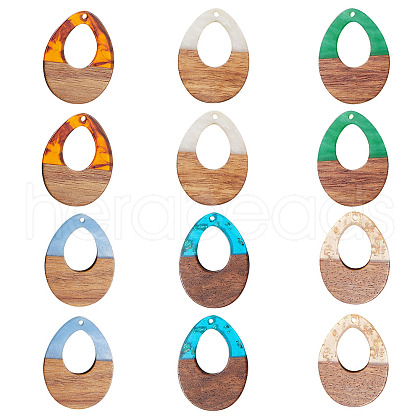 Transparent and Opaque Resin & Walnut Wood Pendants RESI-SZ0001-05-1