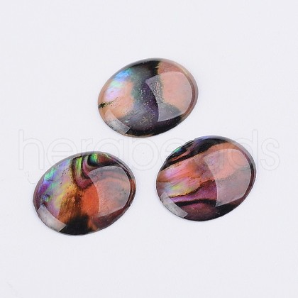 Oval Abalone Shell/Paua Shell Cabochons SSHEL-K002-12x10mm-03-1