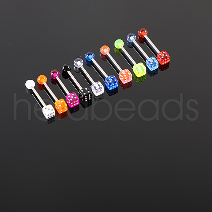 10Pcs Dice 316L Surgical Stainless Steel with Acrylic Tongue Rings FS-WGEA7F0-11-1