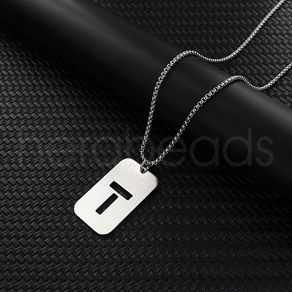 Rectangle with Hollow Out Letter 201 Stainless Steel Pendant Necklaces FS-WG34D20-23-1