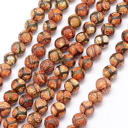 Tibetan Style Turtle Back Pattern dZi Beads G-K166-02-8mm-L1-01-1