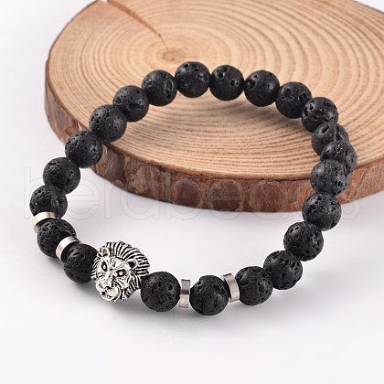 Natural Lava Rock Stretch Bracelets BJEW-JB02183-03-1