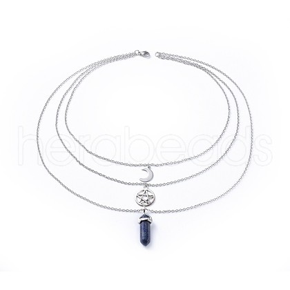 Bullet Natural Lapis Lazuli Pendant Tiered Necklaces NJEW-JN02457-03-1