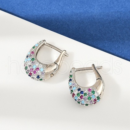 Oval Brass Micro Pave Colorful Cubic Zirconia Hoop Earrings EJEW-S277-10P-B-1