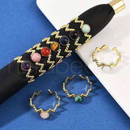 316 Stainless Steel with Natural Mixed Gemstone Cuff Rings RJEW-Z098-01G-03-1