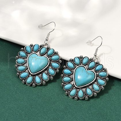 Alloy Synthetic Turquoise Dangle Earrings for Women EJEW-U053-11AS-1