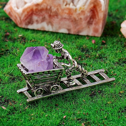 Natural Amethyst Nuggets & Metal Miner Model Ornament PW-WG51844-01-1