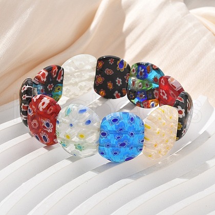 Handmade Millefiori Lampwork Beaded Stretch Bracelets for Men Women BJEW-G738-01B-15-1