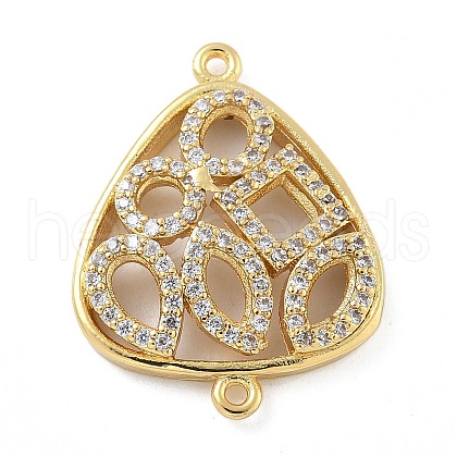 Rack Plating Brass Micro Pave Clear Cubic Zirconia Triangle Connector Charms KK-A234-035G-01-1