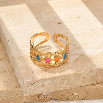 304 Stainless Stee Enamel Open Cuff Rings RJEW-Q006-02A-G-1