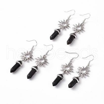 Natural Lava Rock Bullet with Sun Dangle Earrings EJEW-I276-01P-07-1