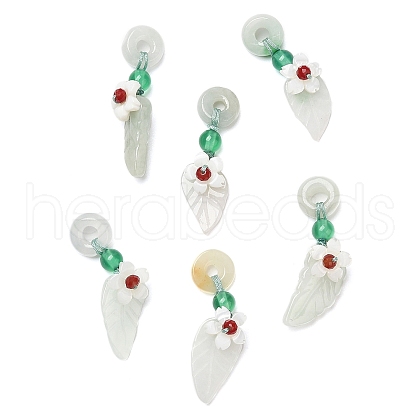 Natural Jadeite & Natural Green Onyx Agate & Crystal Dnout/Leaf Pendant Decorations G-G008-06-1