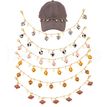 6Pcs 6 Styles Brass & Alloy Enamel Charms Baseball Cap Chain AJEW-GO00040-1