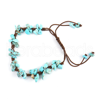 Synthetic Turquoise Chips Braided Bead Bracelet PW-WG69423-02-1