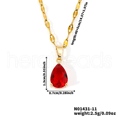Fashionable Brass Pave Glass Teardrop Pendant Necklaces UU4380-10-1