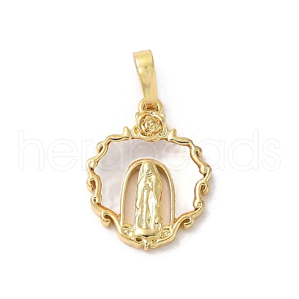 Brass Pave Natural White Shell Religion Pendants KK-S522-23G-A-1