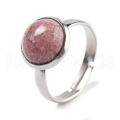 Half Round Natural Rhodonite Finger Rings RJEW-M062-01P-42-1